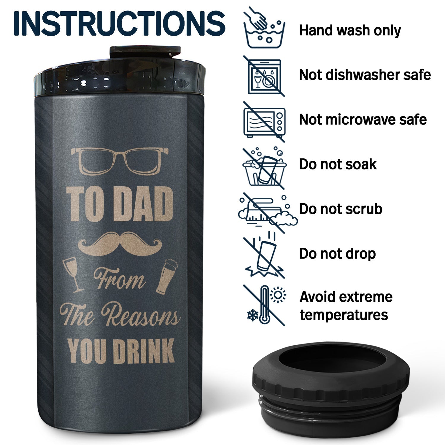 To Dad From The Reasons You Drink Striped Necktie - Gift For Father, Dad's Gift - Personalized Custom 4 In 1 Can Cooler Tumbler