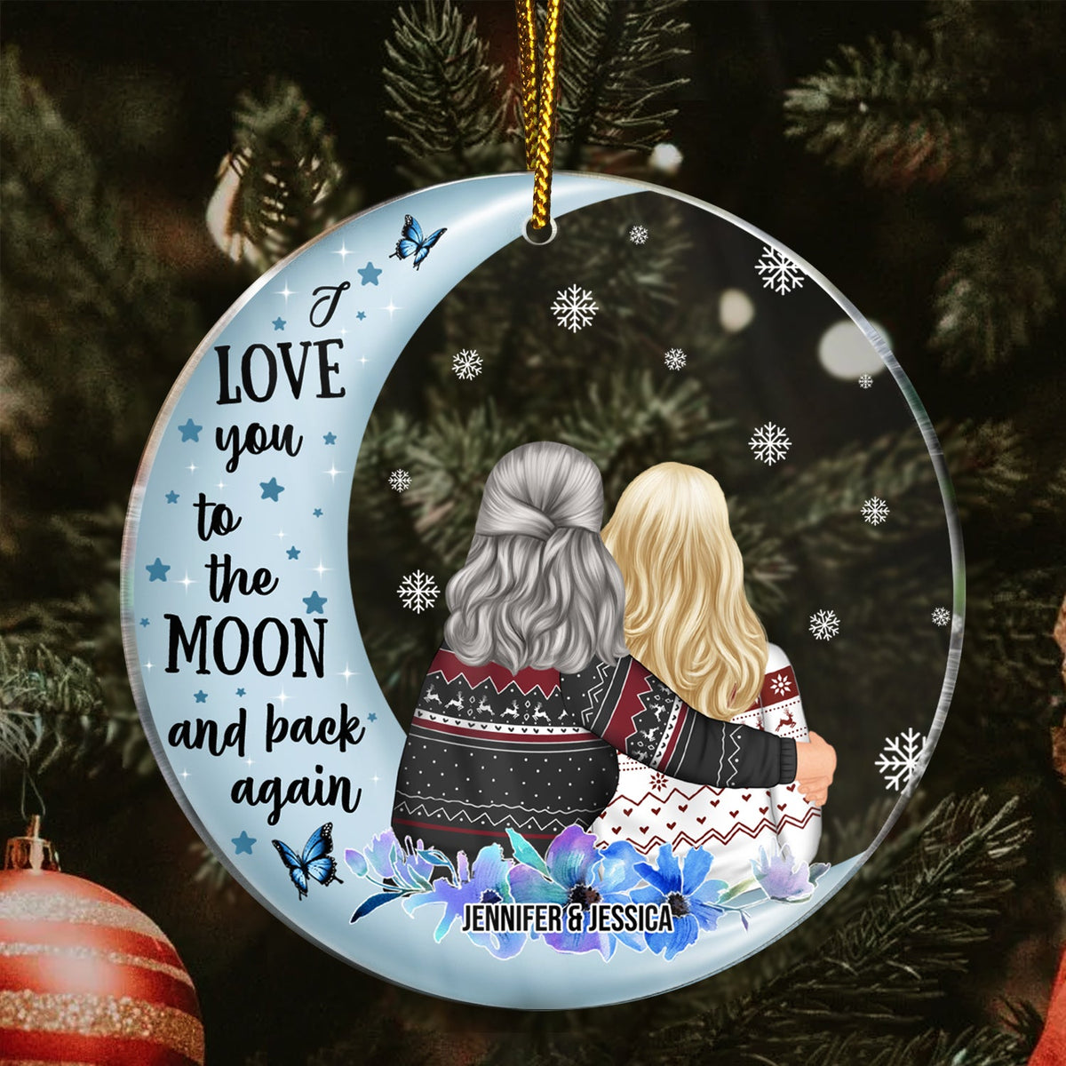 Love You To The Moon And Back - Christmas Gift For Grandma - Personalized Circle Acrylic Ornament