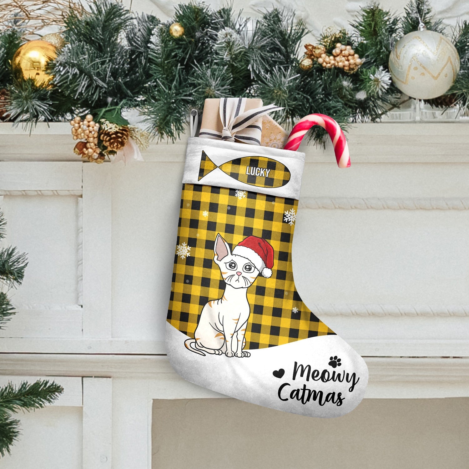 Meowy Catmas Funny Cartoon Cats - Christmas Gift For Cat Lovers - Personalized Christmas Stocking