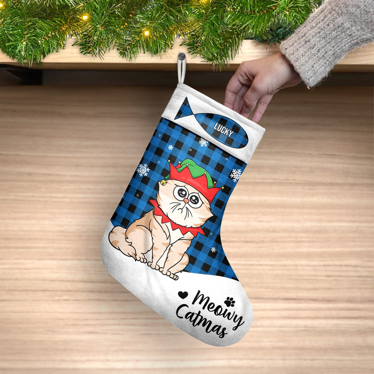 Meowy Catmas Funny Cartoon Cats - Christmas Gift For Cat Lovers - Personalized Christmas Stocking