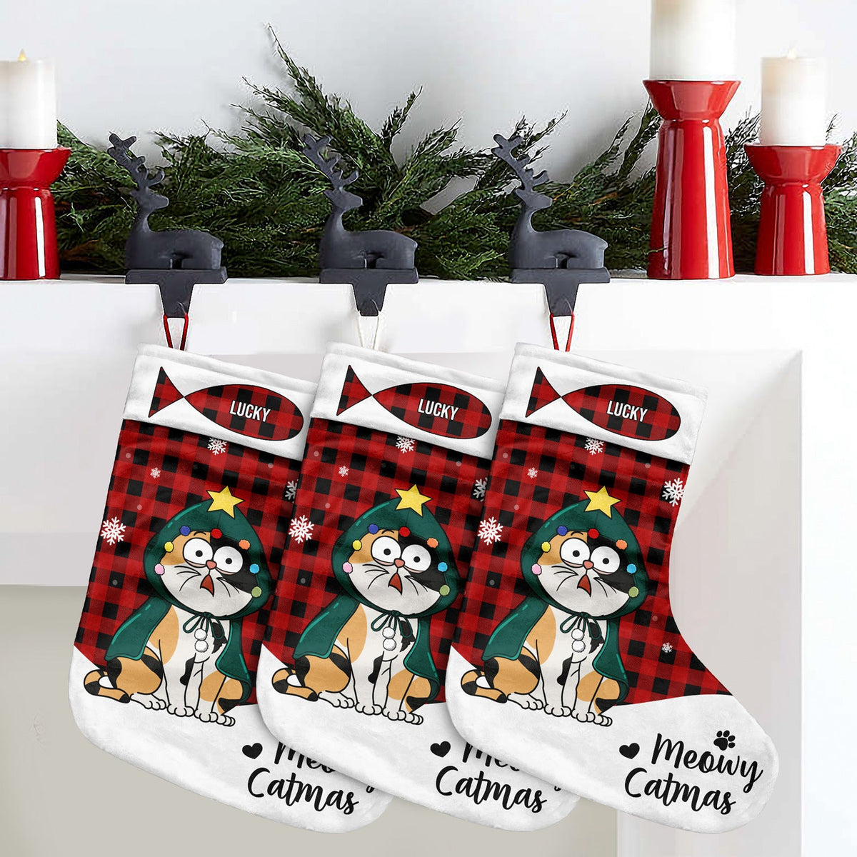 Meowy Catmas Funny Cartoon Cats - Christmas Gift For Cat Lovers - Personalized Christmas Stocking