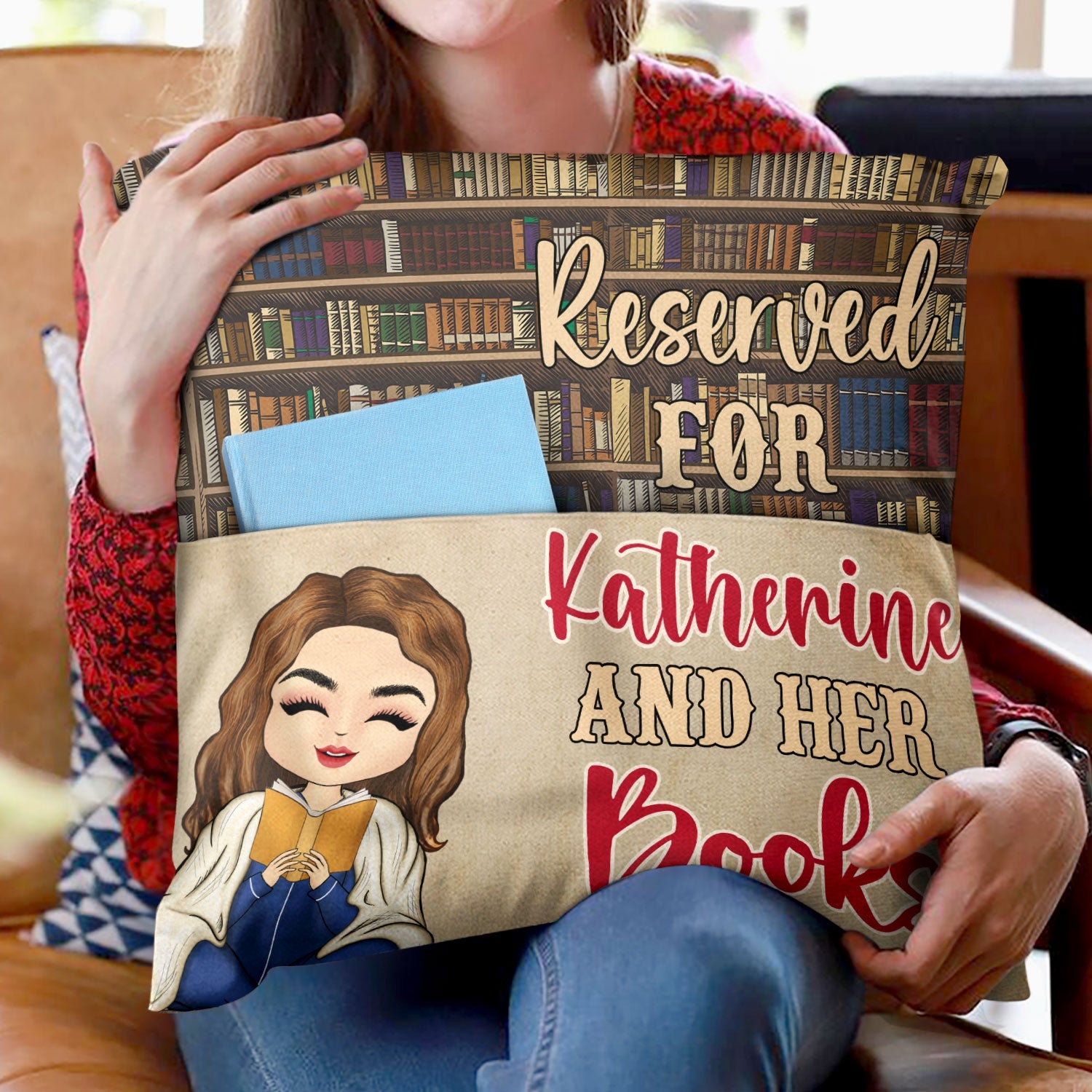 Reading Peeking Reserved For Me & My Books - Gift For Book Lovers - Personalized Pocket Pillow