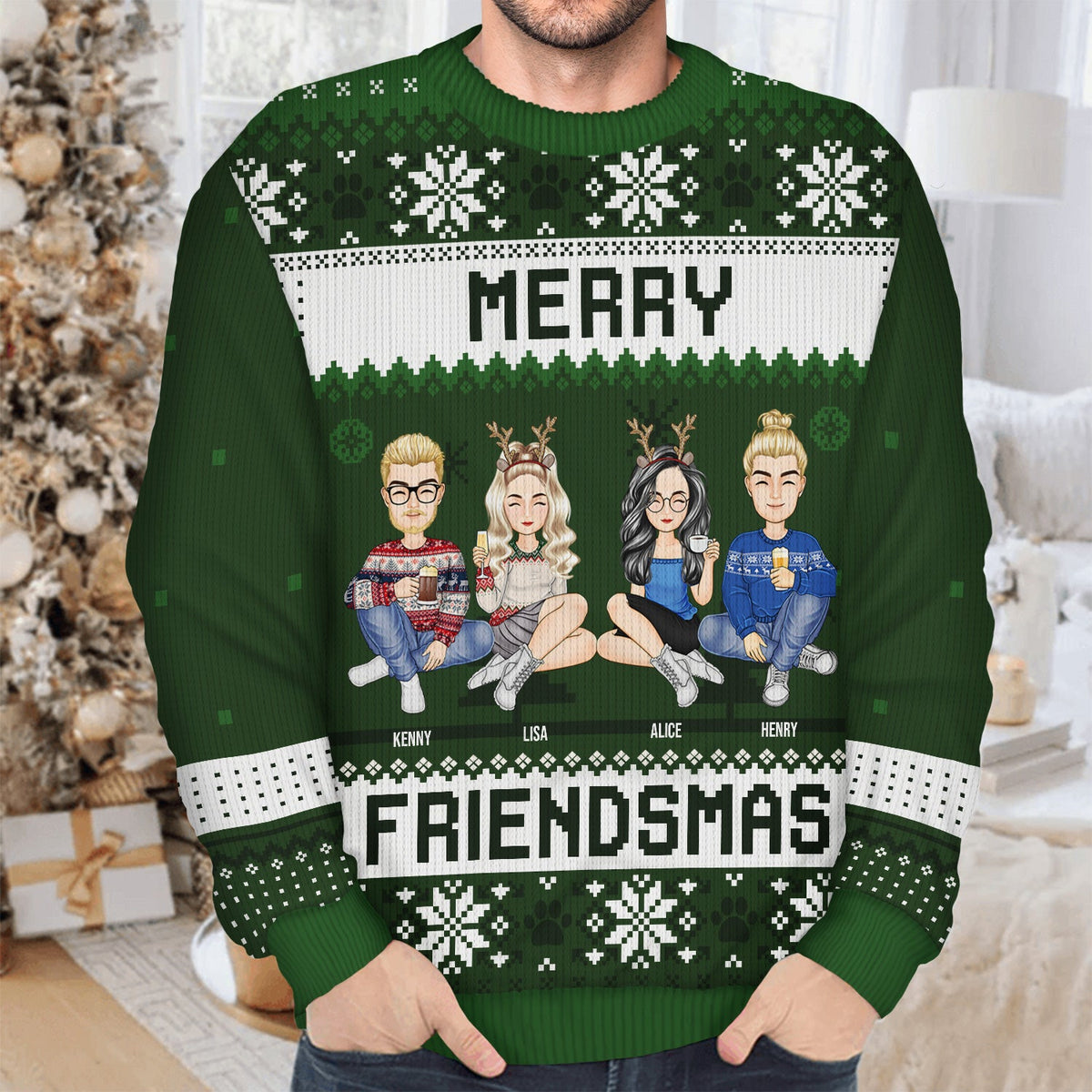 Merry Friendsmas - Christmas Gift For Besties - Personalized Unisex Ugly Sweater