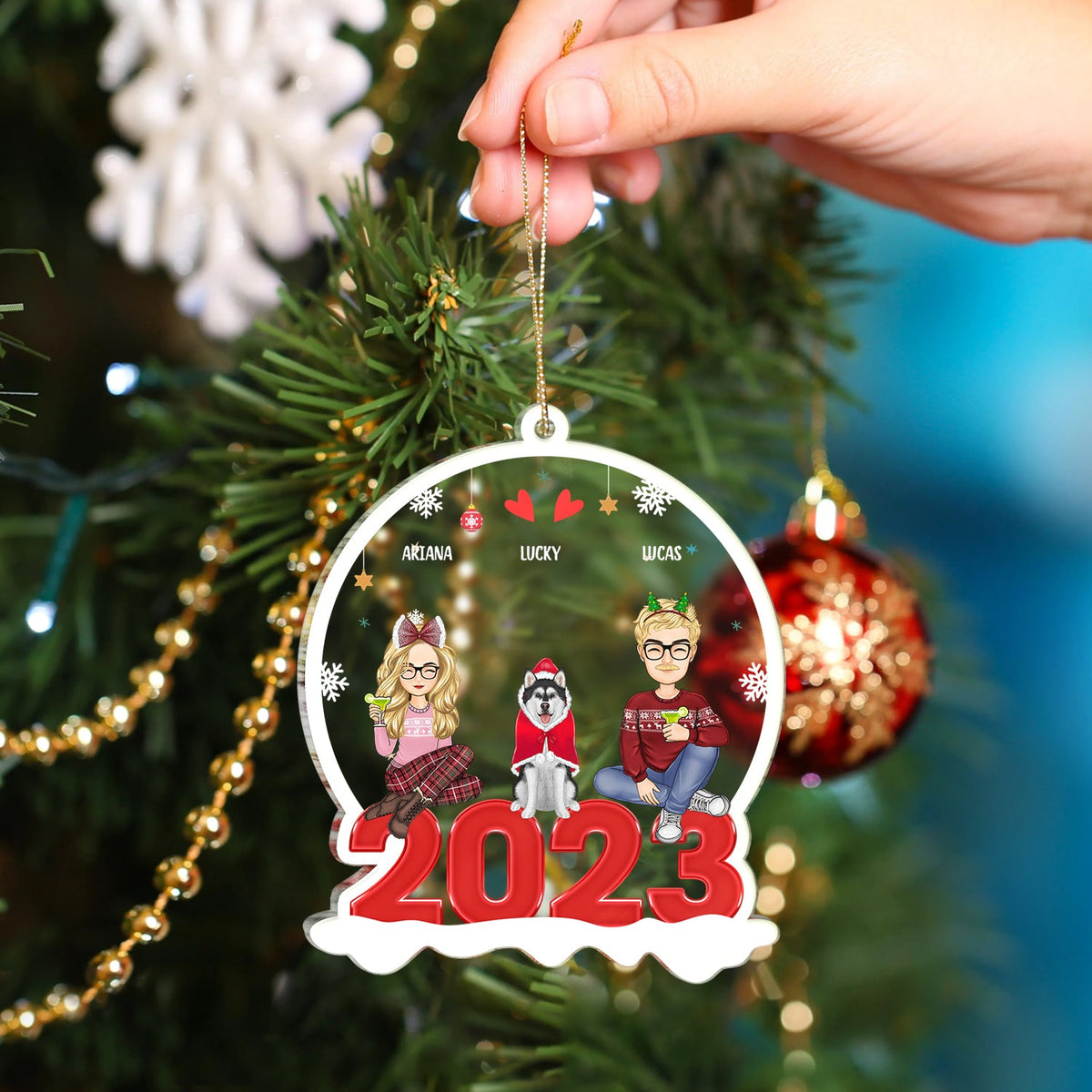 All Family With Dog Cat 2023 - Christmas Gift For Family - Personalized Custom Shaped Acrylic Ornament