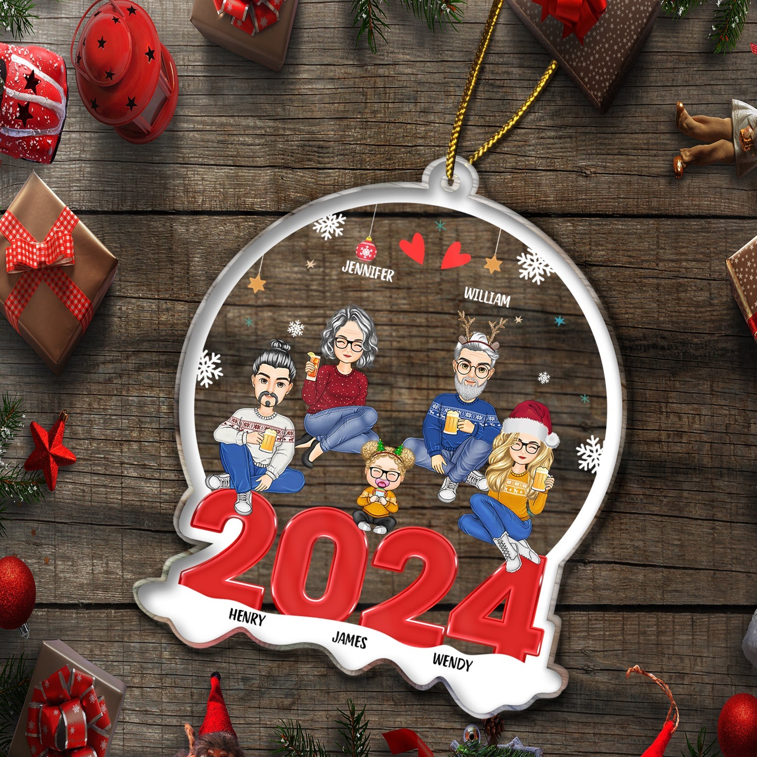 All Family With Dog Cat 2024 - Christmas Gift For Family - Personalized Custom Shaped Acrylic Ornament