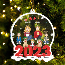 Family Flat Art 2023 - Christmas Gift For Family - Personalized Custom Shaped Acrylic Ornament