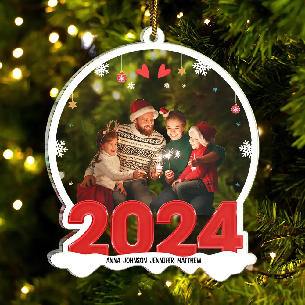 Custom Photo Family Red 2024 - Christmas Gift For Family - Personalized Custom Shaped Acrylic Ornament