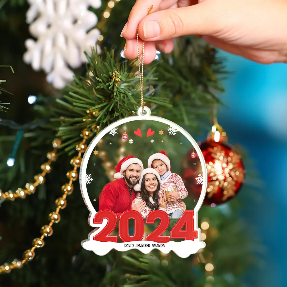 Custom Photo Family Red 2024 - Christmas Gift For Family - Personalized Custom Shaped Acrylic Ornament