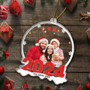 Custom Photo Family Red 2024 - Christmas Gift For Family - Personalized Custom Shaped Acrylic Ornament