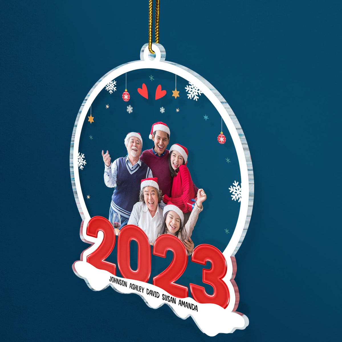 Custom Photo Family Red 2023 - Christmas Gift For Family - Personalized Custom Shaped Acrylic Ornament