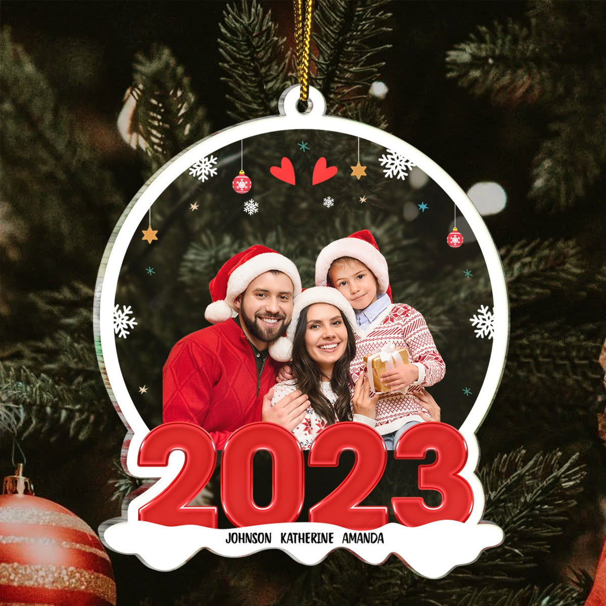 Custom Photo Family Red 2023 - Christmas Gift For Family - Personalized Custom Shaped Acrylic Ornament