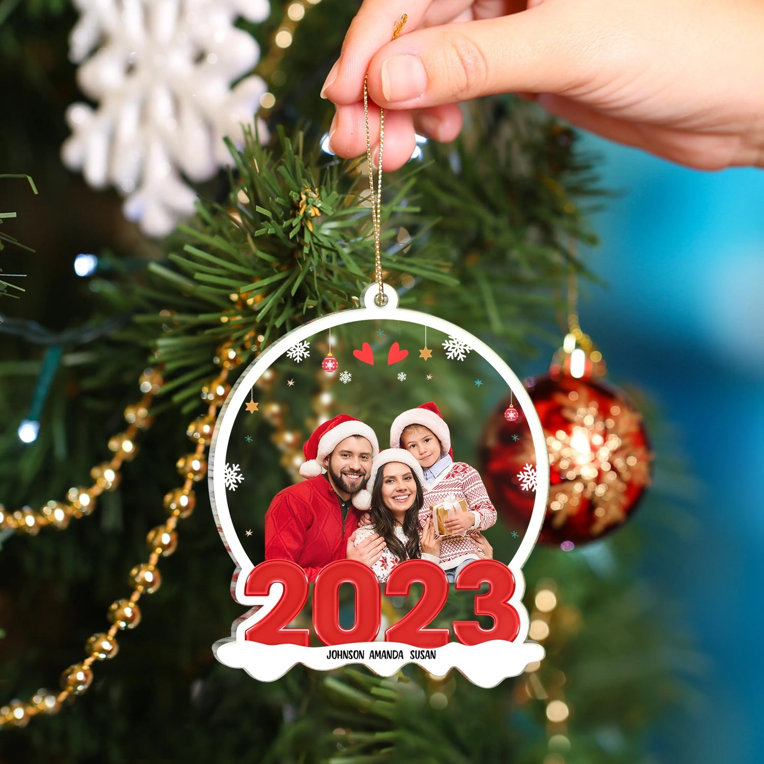 Custom Photo Family Red 2023 - Christmas Gift For Family - Personalized Custom Shaped Acrylic Ornament