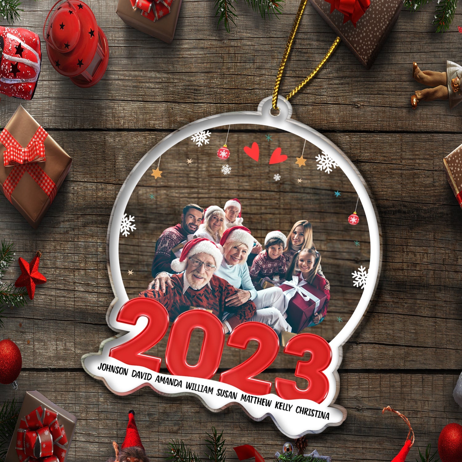 Custom Photo Family Red 2023 - Christmas Gift For Family - Personalized Custom Shaped Acrylic Ornament