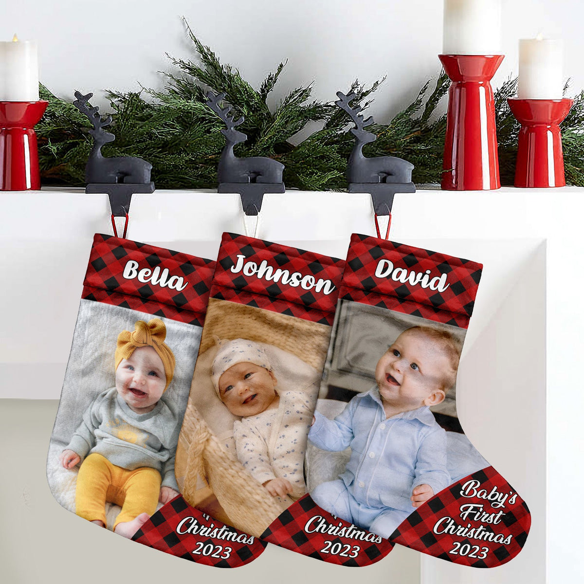 Custom Photo Plaid New Baby My First Christmas - Christmas Gift - Personalized Christmas Stocking