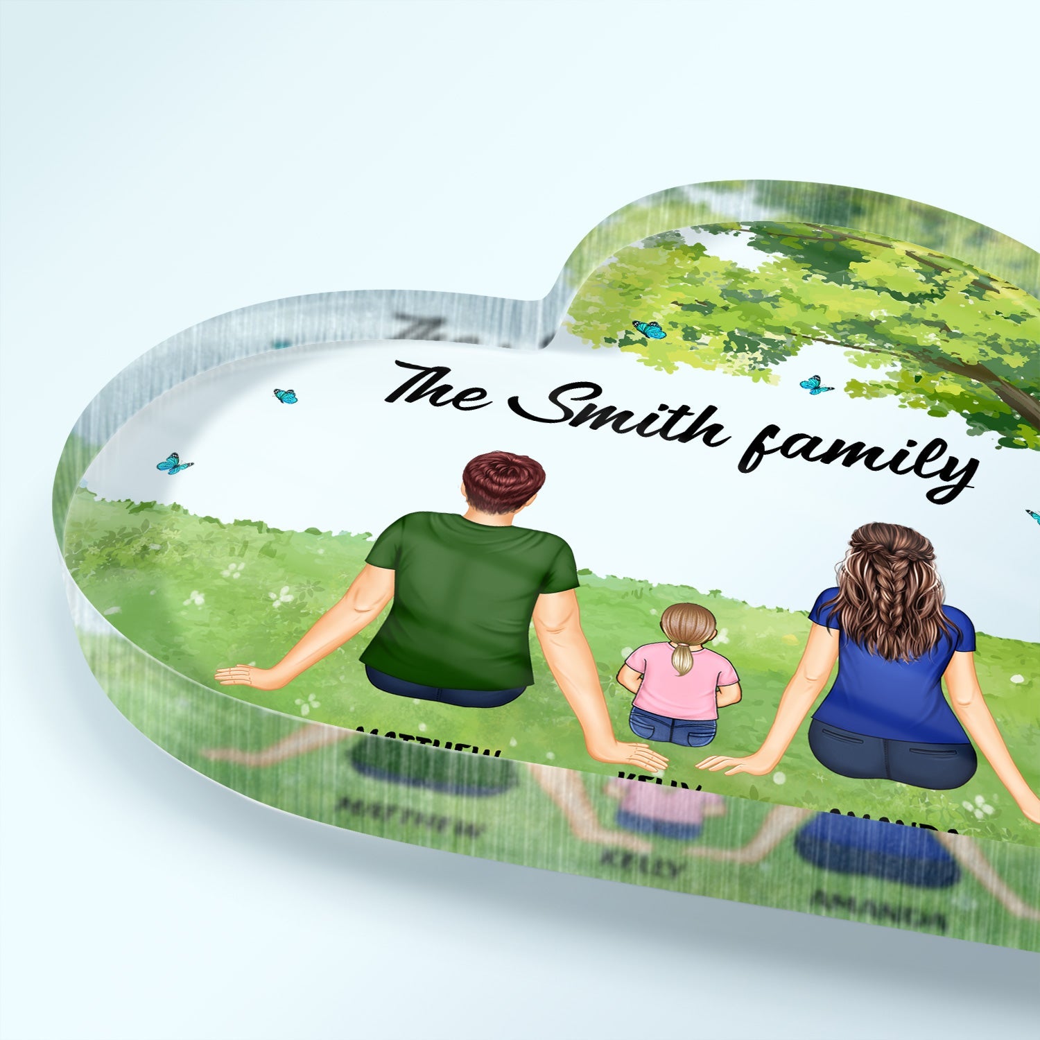 Back Family Sitting Together - Gift For Family - Personalized Heart Shaped Acrylic Plaque