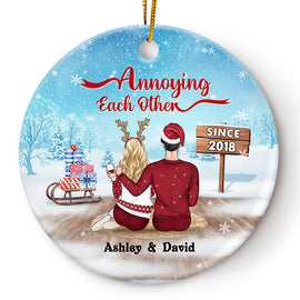 Christmas Family Couple Annoying Each Other Since - Personalized Custom Circle Ceramic Ornament