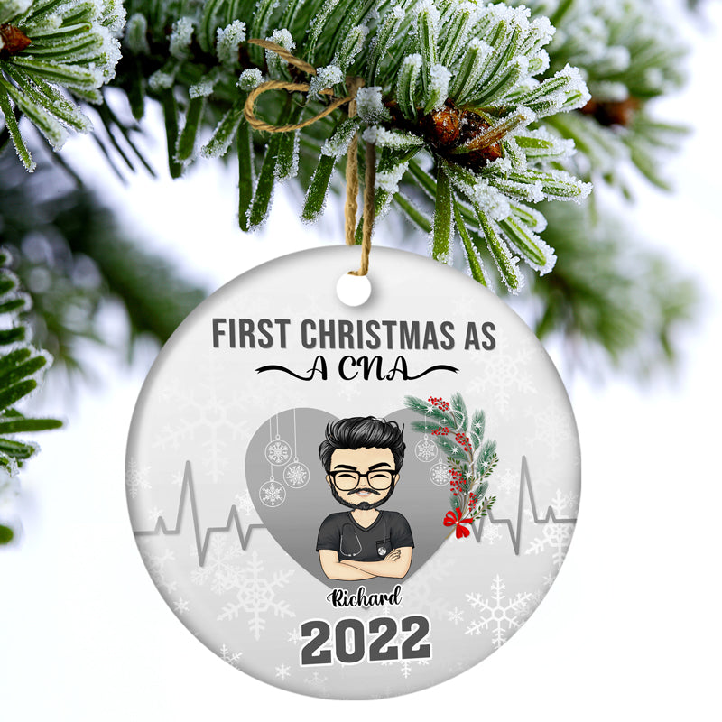 First Christmas As A Nurse - Personalized Custom Circle Ceramic Ornament