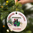 Christmas Family Couple Together Since Pink - Personalized Custom Circle Ceramic Ornament