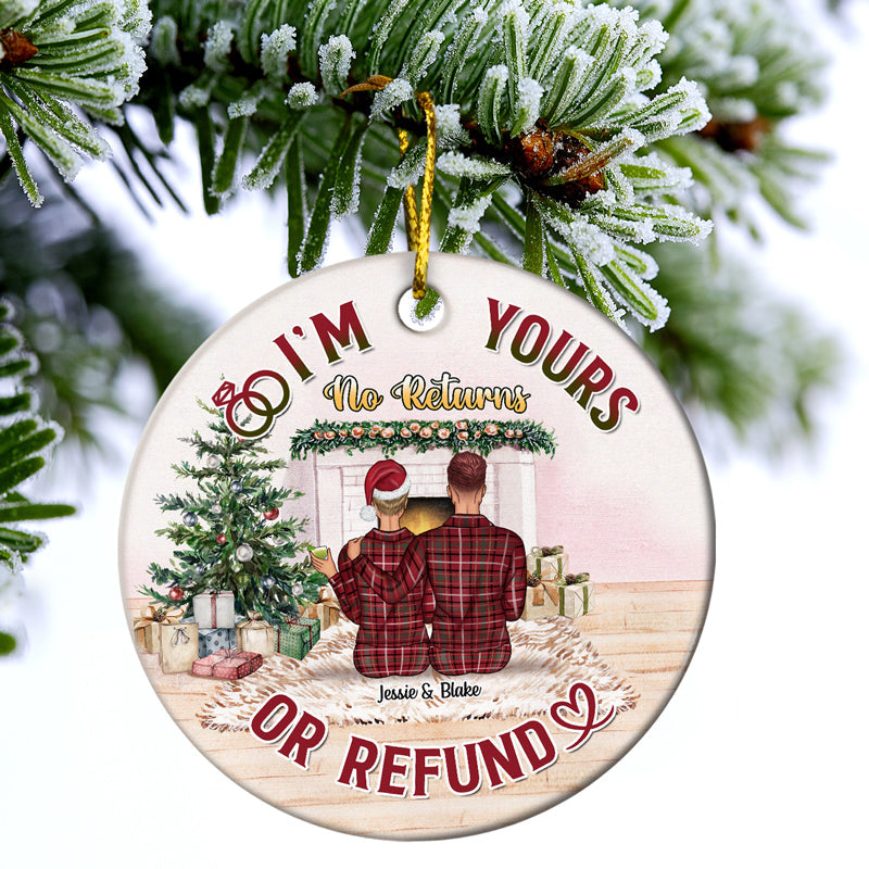 Christmas Family Couple Together Since Pink - Personalized Custom Circle Ceramic Ornament