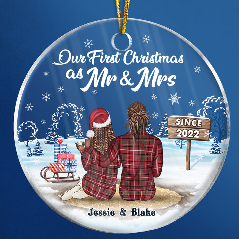 Christmas Family Couple I'm Yours No Refunds - Personalized Custom Circle Acrylic Ornament