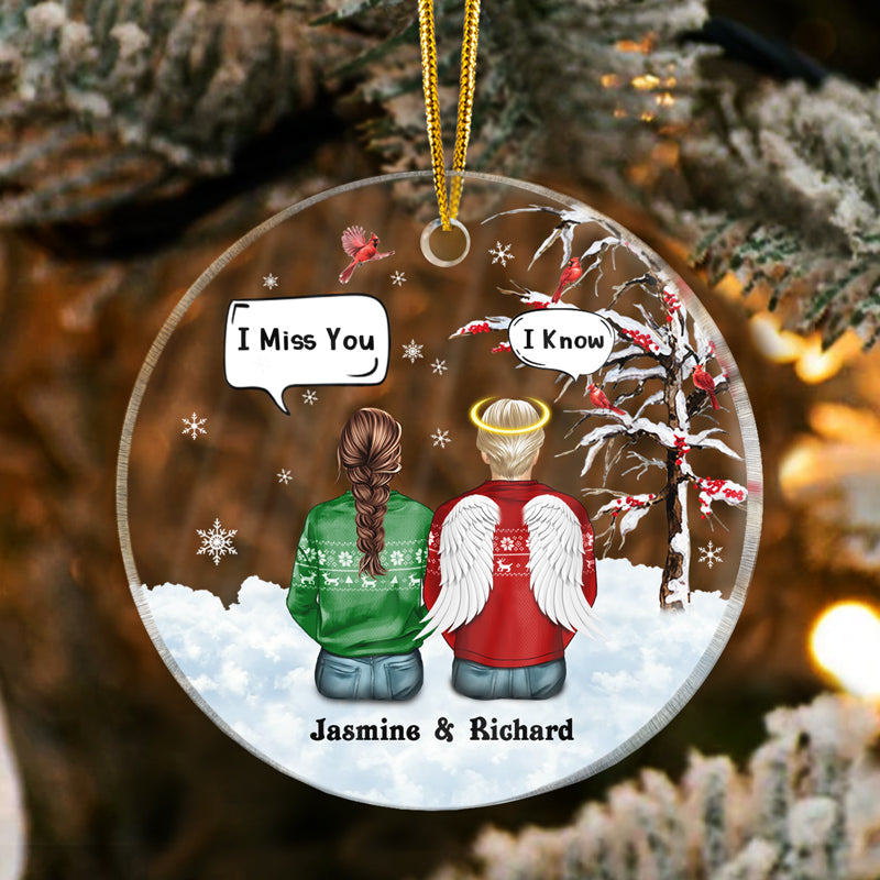 Christmas Memorial Couple Still Talk About You - Personalized Custom Circle Acrylic Ornament