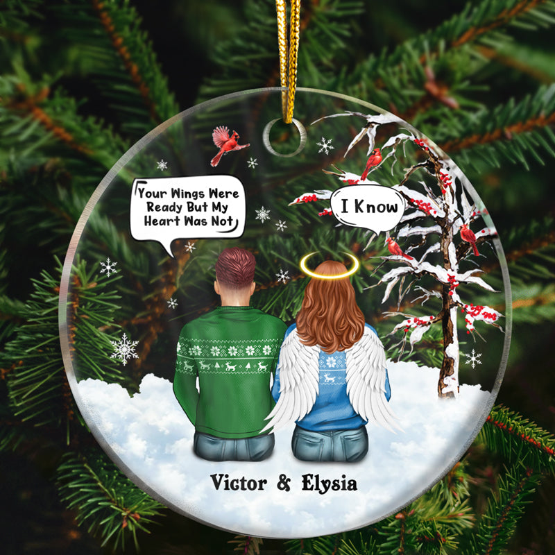 Christmas Memorial Couple Still Talk About You - Personalized Custom Circle Acrylic Ornament