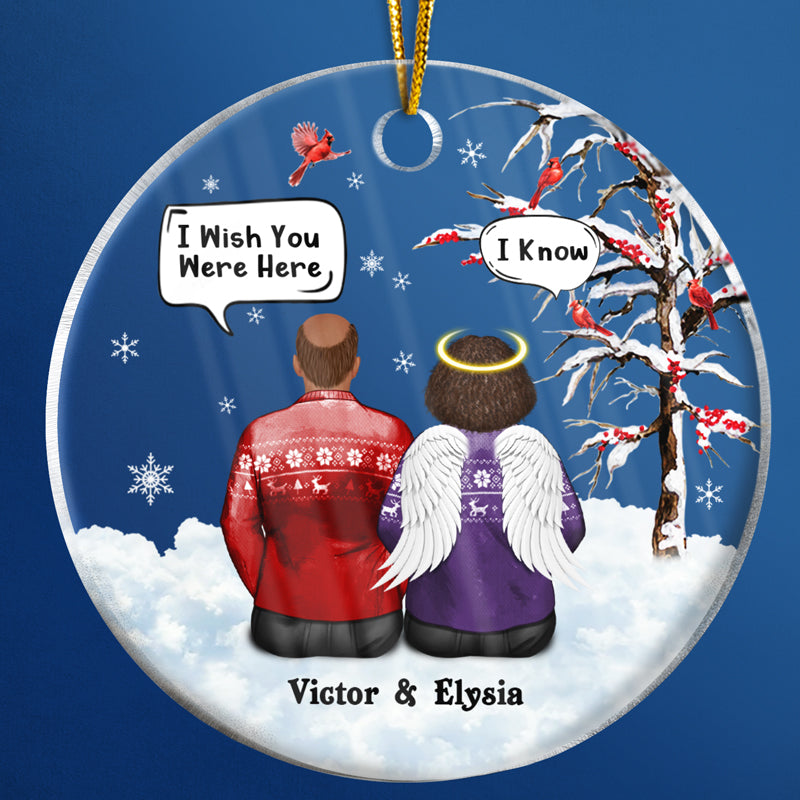 Christmas Memorial Couple Still Talk About You - Personalized Custom Circle Acrylic Ornament