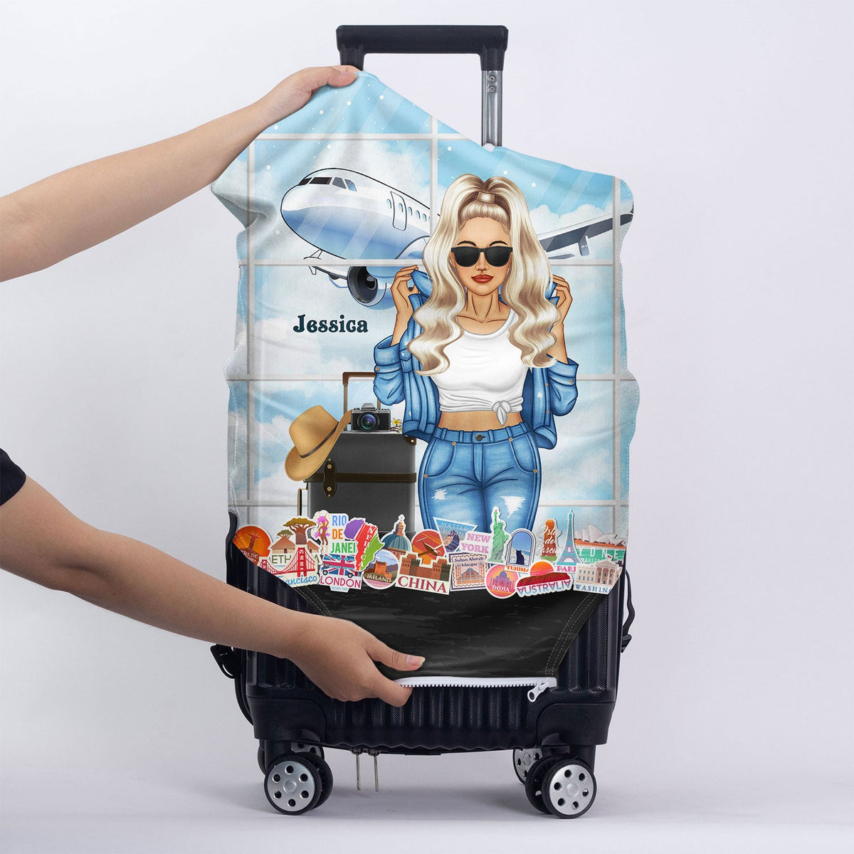 Fashion Girl Who Loves Traveling - Personalized Custom Luggage Cover