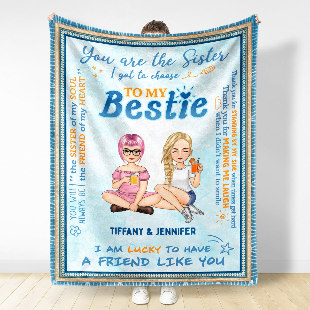 To My Bestie Cartoon The Sister I Got To Choose - Gift For Bestie - Personalized Fleece Blanket