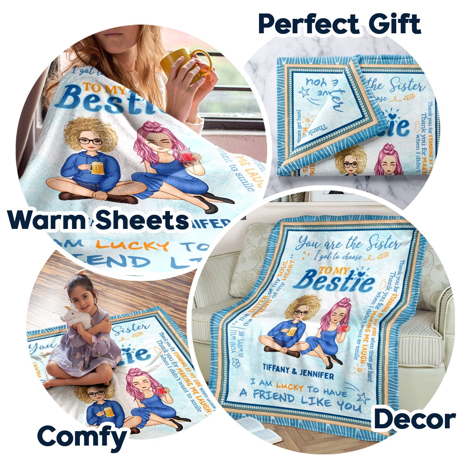 To My Bestie Cartoon The Sister I Got To Choose - Gift For Bestie - Personalized Fleece Blanket