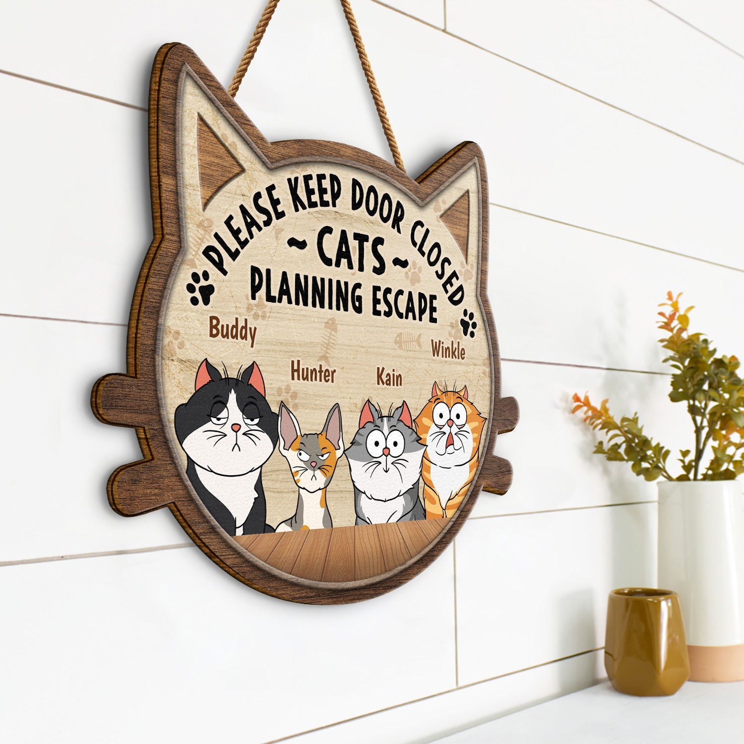 Cats Planning Escape - Gift For Cat Lovers - Personalized Custom Shaped Wood Sign