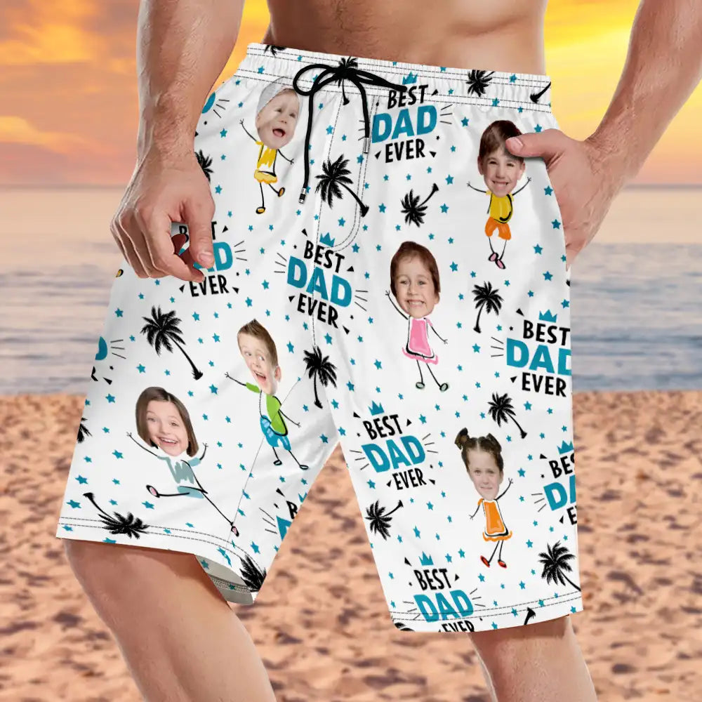 Custom Photo Best Dad Ever Coconut Palm - Personalized Unisex Beach Shorts