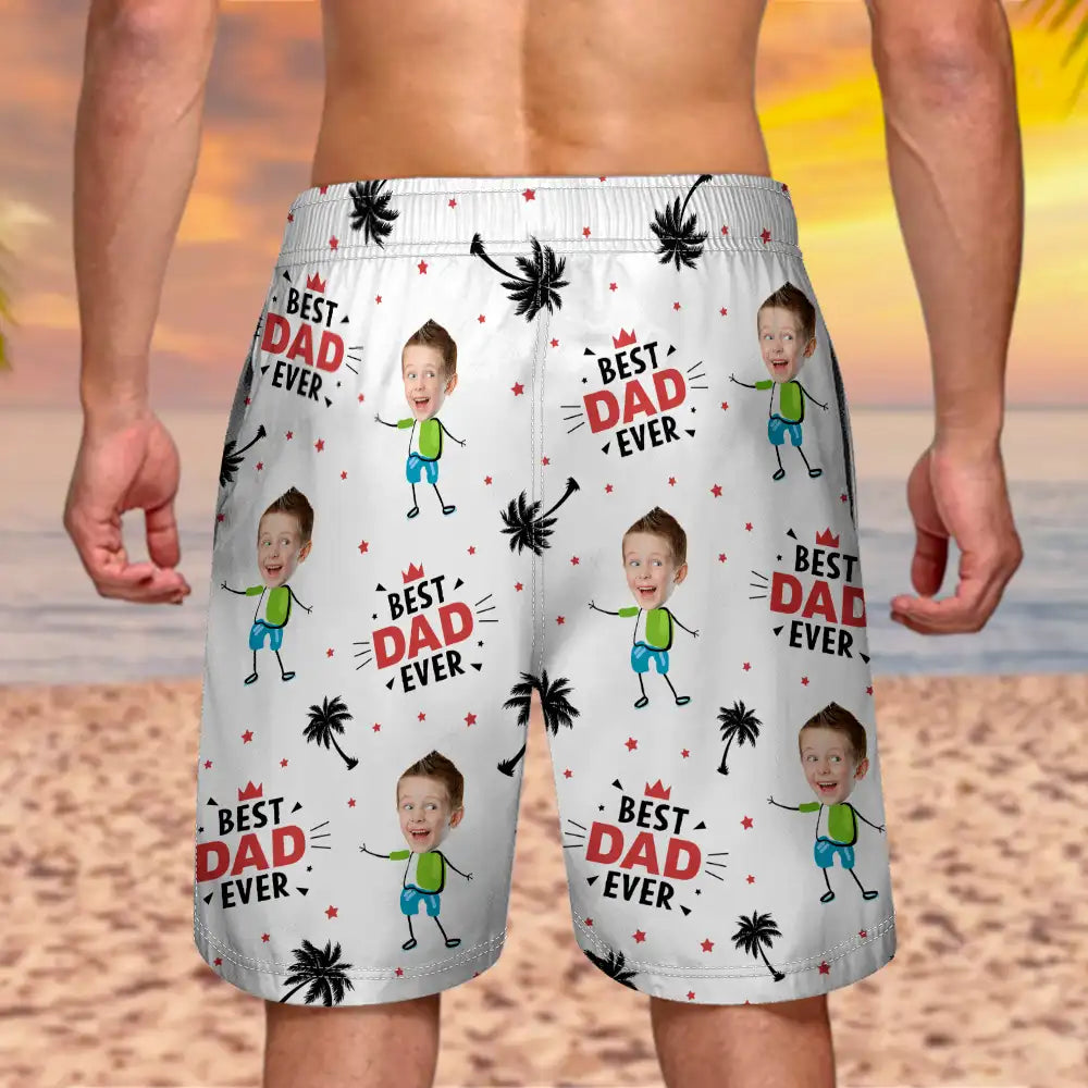 Custom Photo Best Dad Ever Coconut Palm - Personalized Unisex Beach Shorts