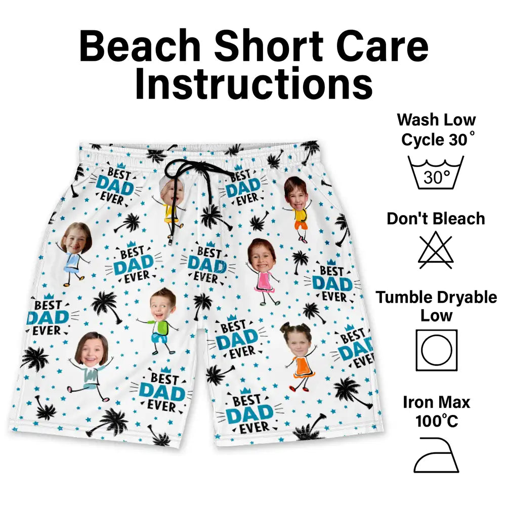 Custom Photo Best Dad Ever Coconut Palm - Personalized Unisex Beach Shorts