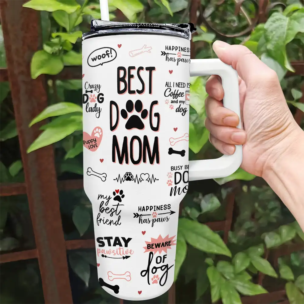 Best Dog Mom Puppy Love - Personalized 40oz Tumbler With Straw