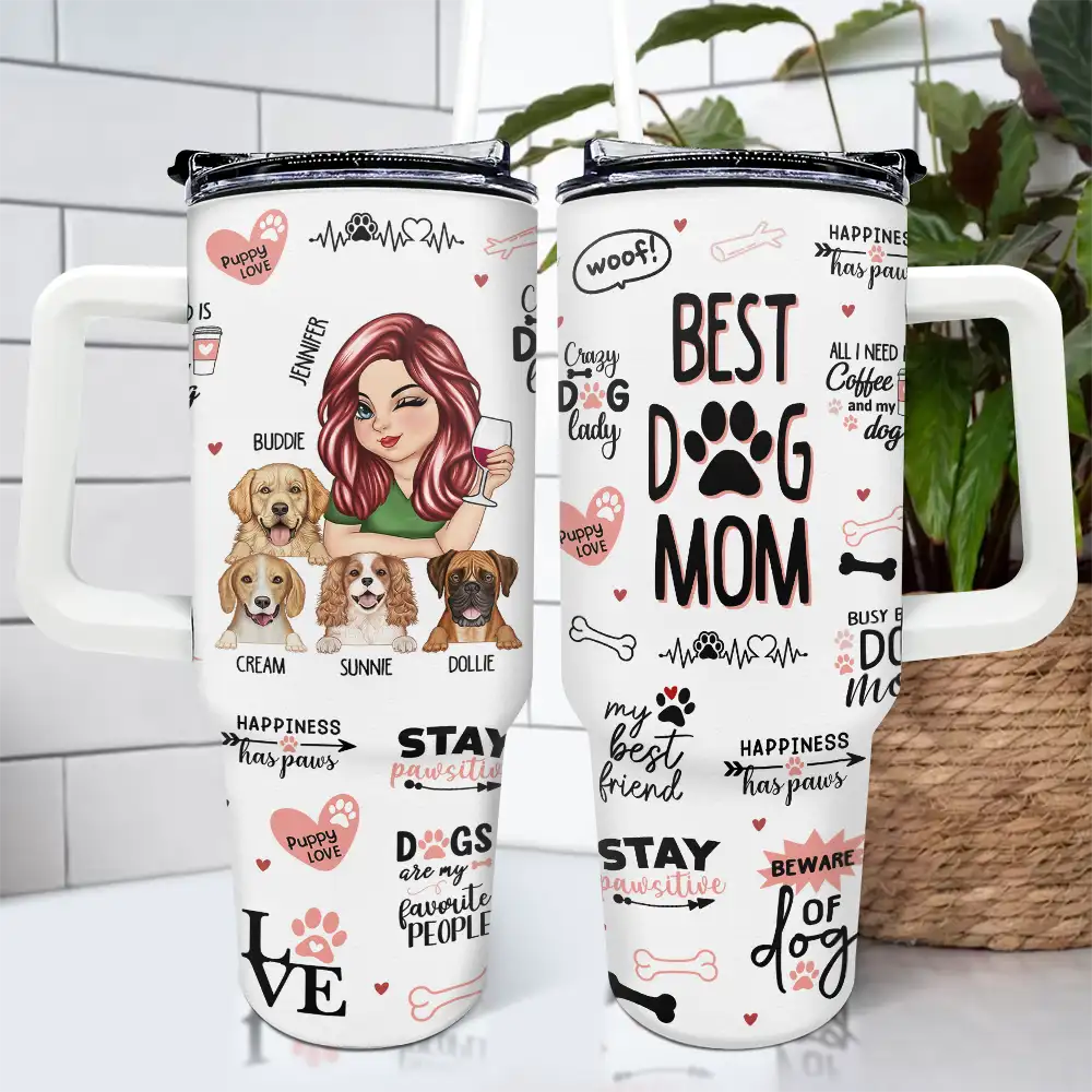 Best Dog Mom Puppy Love - Personalized 40oz Tumbler With Straw