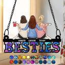 Besties Friends Sitting Together - Personalized Window Hanging Suncatcher Ornament