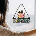 Besties Friends Sitting Together - Personalized Window Hanging Suncatcher Ornament