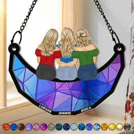 Besties Friends Sisters Hugging - Personalized Window Hanging Suncatcher Ornament