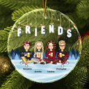 Friends Besties Sisters Sitting Together Cartoon - Personalized Circle Glass Ornament