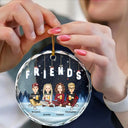 Friends Besties Sisters Sitting Together Cartoon - Personalized Circle Glass Ornament