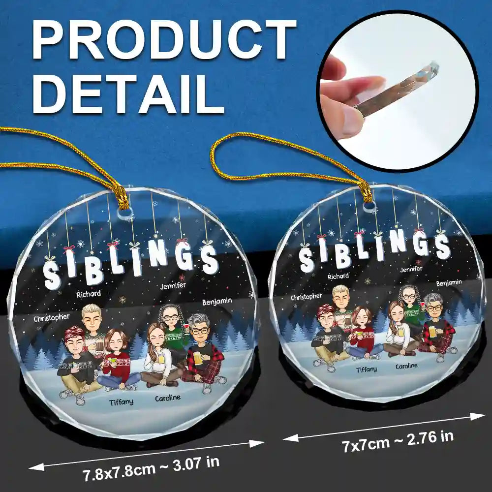 Friends Besties Sisters Sitting Together Cartoon - Personalized Circle Glass Ornament