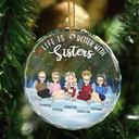 Besties Sisters Forever Sitting Together - Personalized Circle Glass Ornament