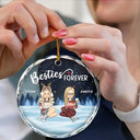 Besties Sisters Forever Sitting Together - Personalized Circle Glass Ornament