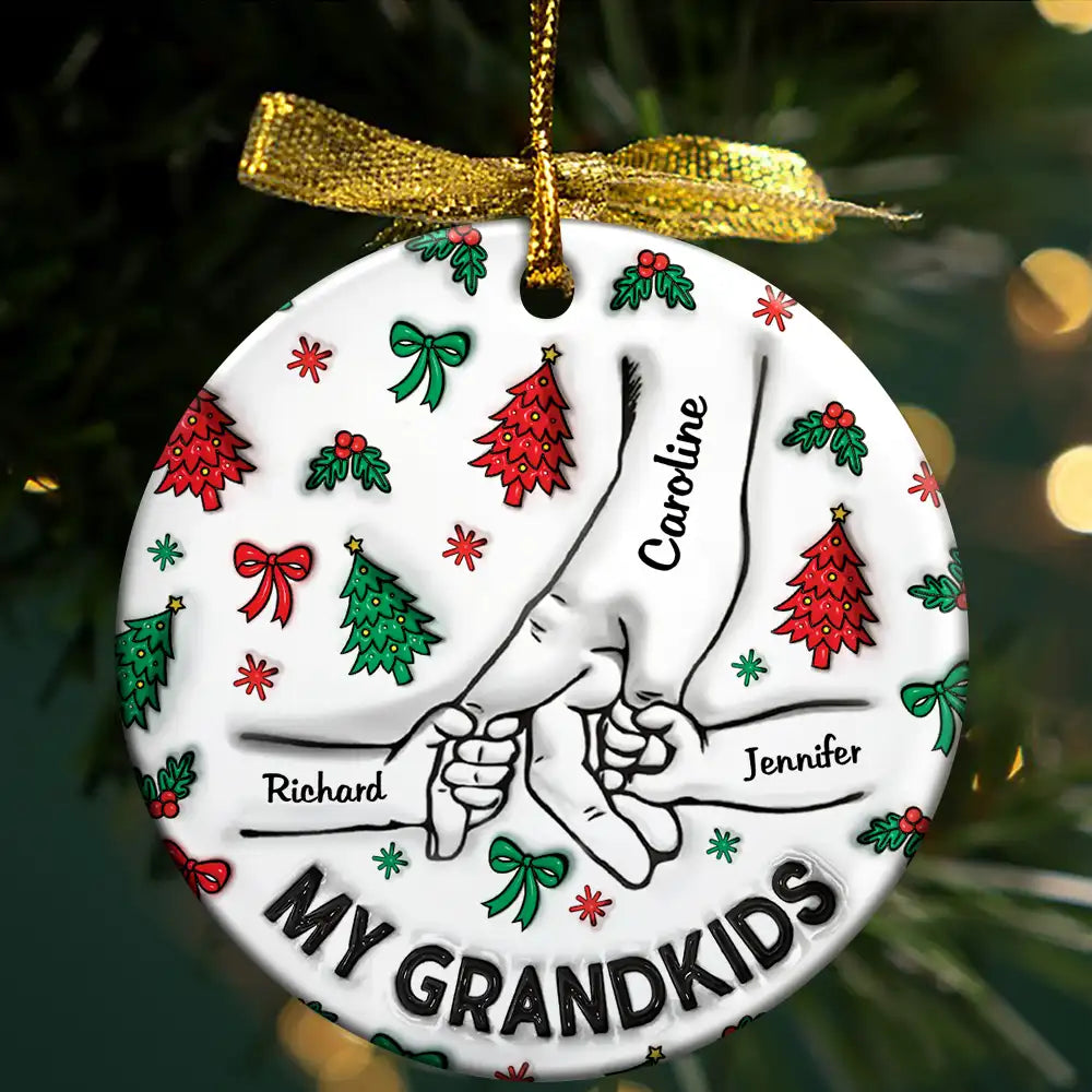 Christmas My Grandkids Our Grandkids - 3D Inflated Effect Printed Ornament, Personalized Circle Ceramic Ornament