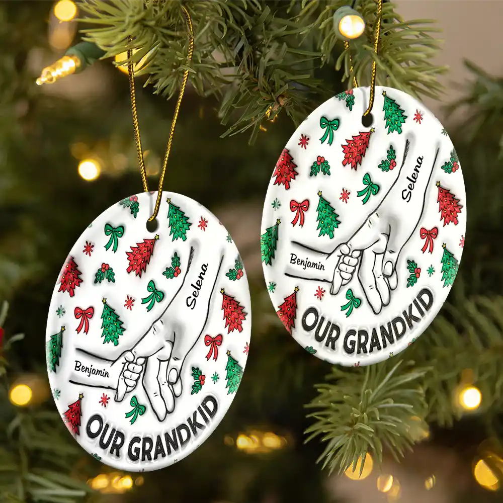 Christmas My Grandkids Our Grandkids - 3D Inflated Effect Printed Ornament, Personalized Circle Ceramic Ornament