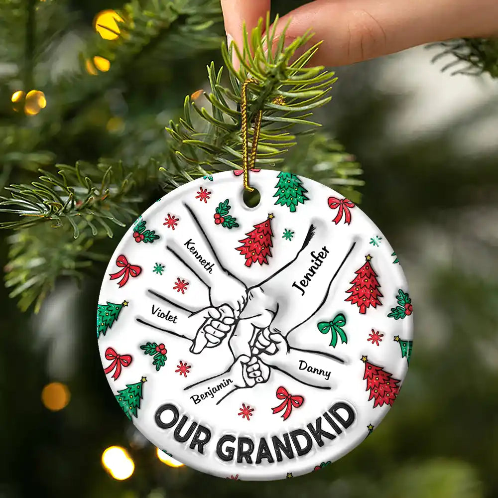 Christmas My Grandkids Our Grandkids - 3D Inflated Effect Printed Ornament, Personalized Circle Ceramic Ornament