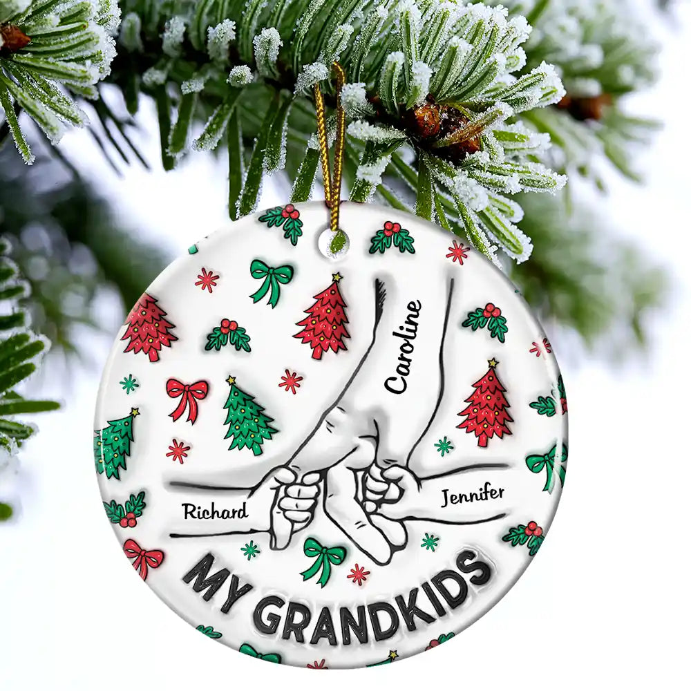 Christmas My Grandkids Our Grandkids - 3D Inflated Effect Printed Ornament, Personalized Circle Ceramic Ornament