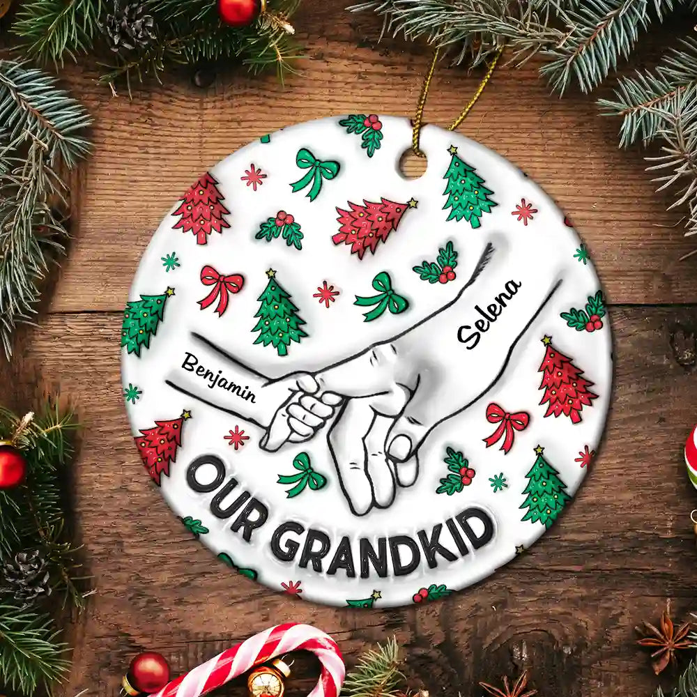 Christmas My Grandkids Our Grandkids - 3D Inflated Effect Printed Ornament, Personalized Circle Ceramic Ornament