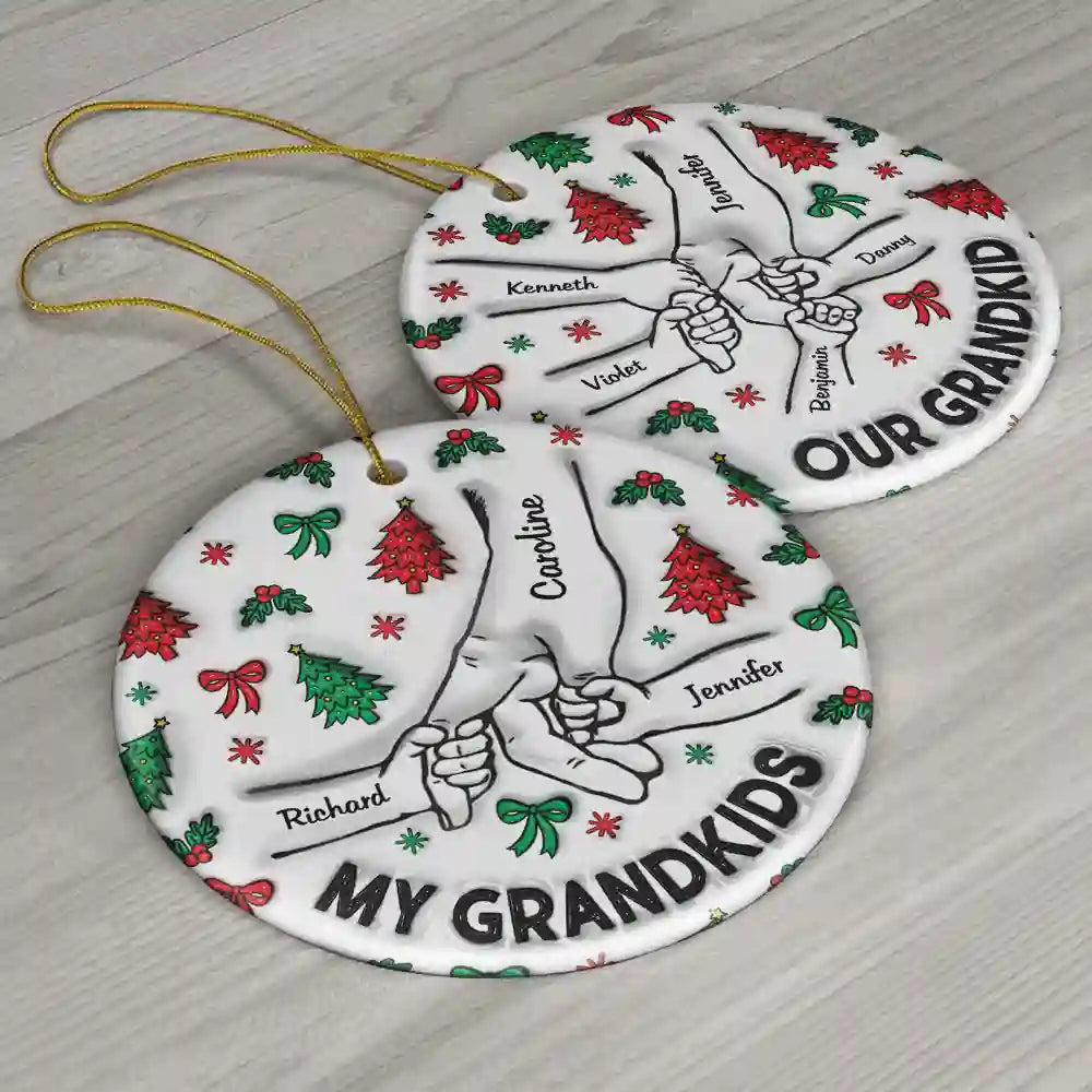 Christmas My Grandkids Our Grandkids - 3D Inflated Effect Printed Ornament, Personalized Circle Ceramic Ornament